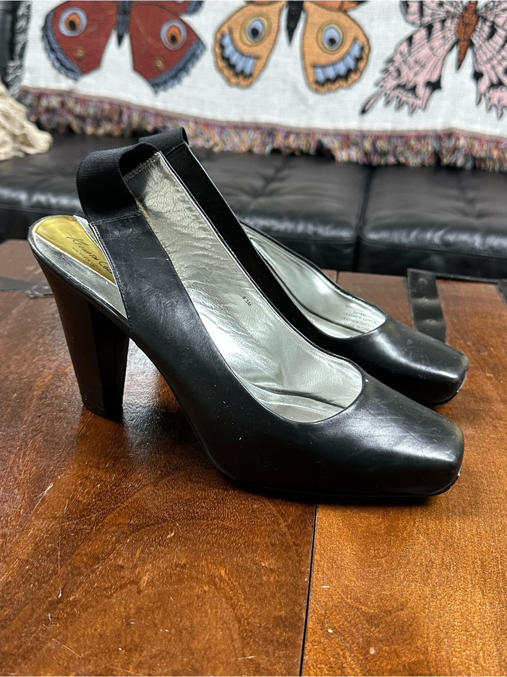 Kenneth Cole New York Black Leather Slingback Heels